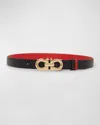 Ferragamo Smooth Leather Reversible Gancini Belt In Nero Flame Red