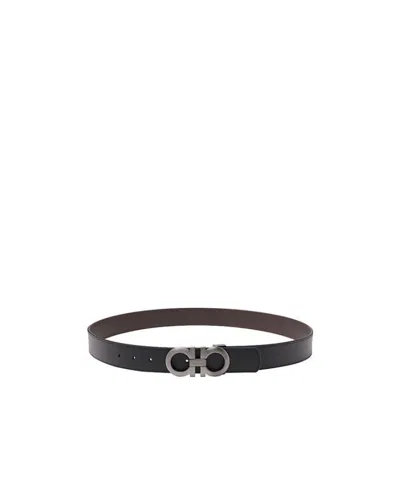 Ferragamo Gancio Double Loop Belt In Black