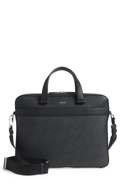 Ferragamo Gancio Embossed Briefcase In Nero Grigio