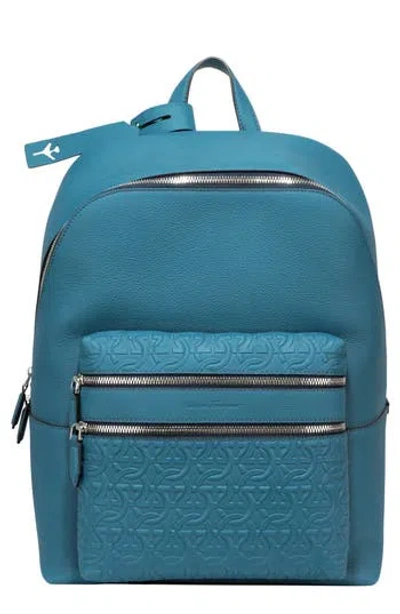 Ferragamo Gancio Embossed Leather Backpack In Blue