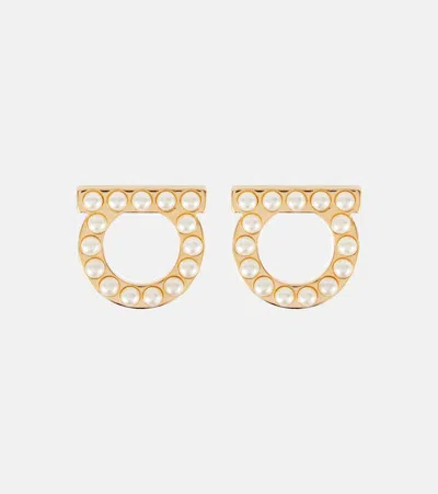 Ferragamo Gancio Faux Pearl-embellished Earrings In Studmicroperle Cream+orogiovel