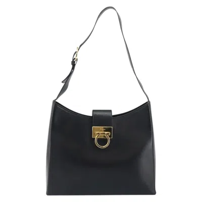 Pre-owned Ferragamo Gancio Flap Hobo Leather Leather Shoulder Bag Bag () In Black