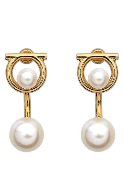 Ferragamo Gancio Imitation Pearl Drop Earrings In Gold/pearl