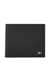 Ferragamo Micro Gancini Black Bi Fold Wallet With Logo In Hammered Leather Man In Black