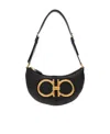 Ferragamo Leather Maxi Gancio Shoulder Bag With Golden Metal Details In Black
