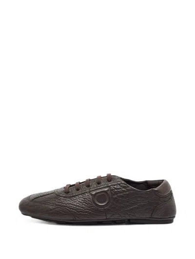 Pre-owned Ferragamo Gancio Leather Sneakers In Brown
