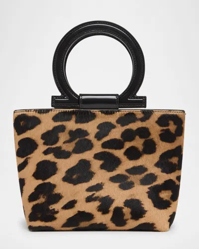 Ferragamo Gancio Leopard Calf Hair Top-handle Bag