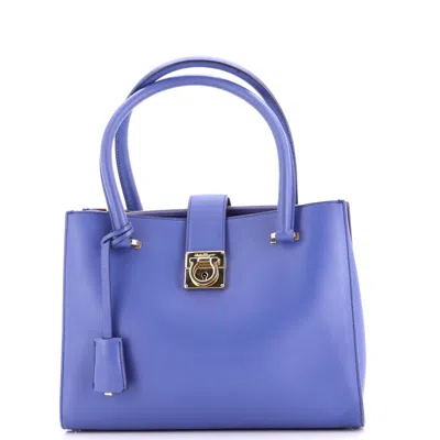Ferragamo Gancio Lock Tote Leather Small In Blue