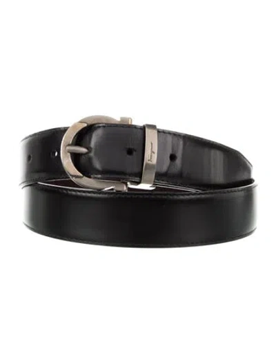 Pre-owned Ferragamo Gancio Logo Leather Belt In Black