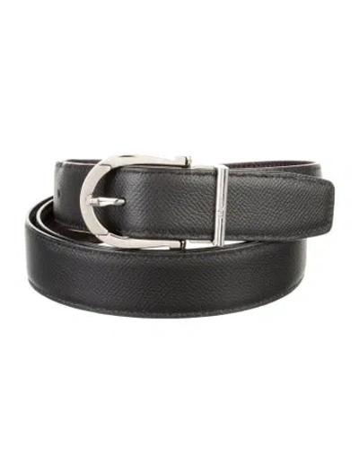 Pre-owned Ferragamo Gancio Logo Leather Belt In Black