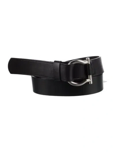 Pre-owned Ferragamo Gancio Logo Leather Belt In Black