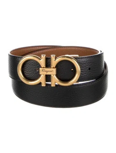 Pre-owned Ferragamo Gancio Logo Leather Belt In Black