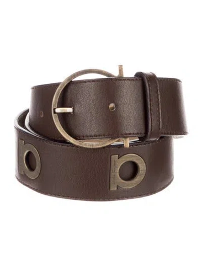Pre-owned Ferragamo Gancio Logo Leather Belt In Brown