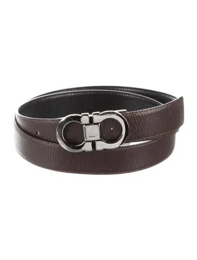 Pre-owned Ferragamo Gancio Logo Leather Belt Kit In Brown