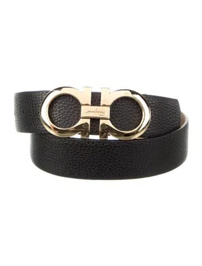 Pre-owned Ferragamo Gancio Logo Leather Belt W/ Tags In Black