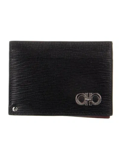 Pre-owned Ferragamo Gancio Logo Leather Card Holder W/ Tags In Black/red