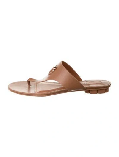 Pre-owned Ferragamo Gancio Logo Leather Flip Flops In Brown