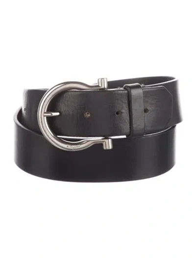 Pre-owned Ferragamo Gancio Logo Leather Waist Belt In Black