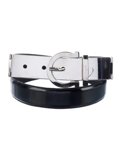 Pre-owned Ferragamo Gancio Logo Patent Leather Belt In Black