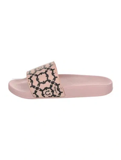 Pre-owned Ferragamo Gancio Logo Rubber Slides In Black/pink