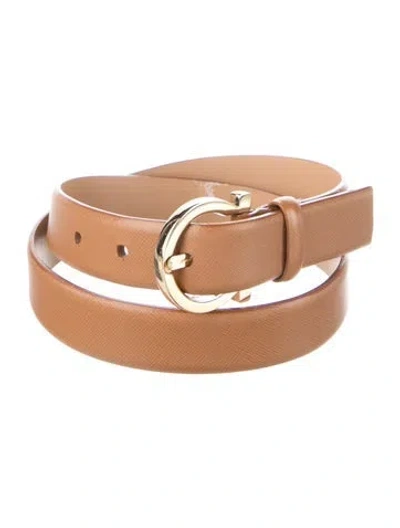 Pre-owned Ferragamo Gancio Logo Skinny Belt In Brown