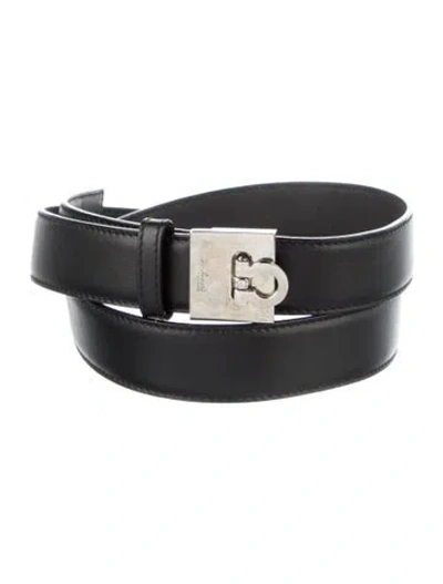 Pre-owned Ferragamo Gancio Logo Skinny Waist Belt In Black