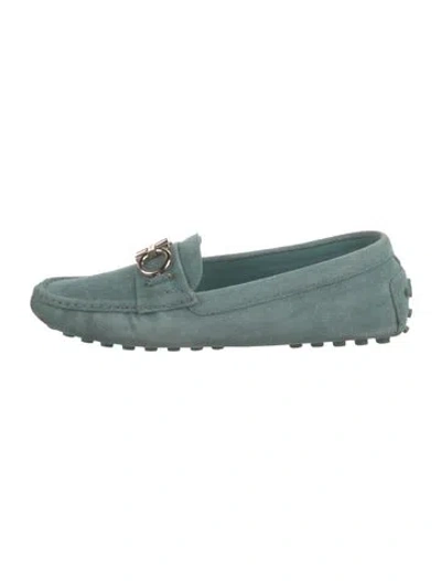 Pre-owned Ferragamo Gancio Logo Suede Loafers In Green