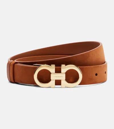 Ferragamo Gancio Mediterraneo Leather Belt In Brown