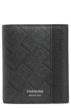 Ferragamo Gancio Monogram Vertical Leather Bifold Wallet In Nero/grigio Flame Red