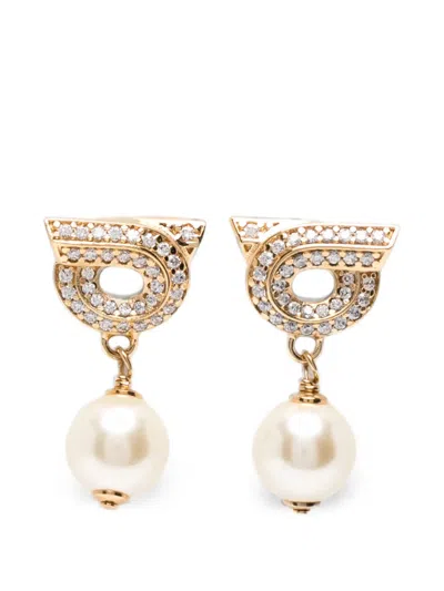 Ferragamo Gancio Pearl-drop Earrings In Gold