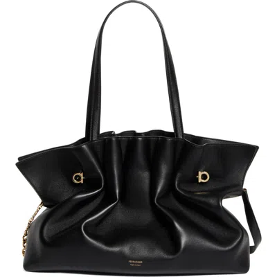 FERRAGAMO FERRAGAMO GANCIO PIERCING SOFT LEATHER SHOULDER BAG