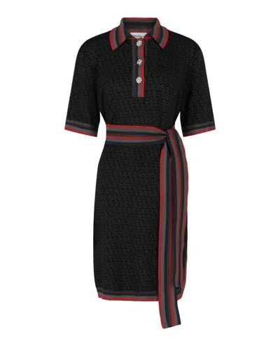 Ferragamo Gancio Quarter-button Jacquard Dress In Black