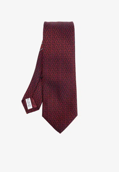 Ferragamo Gancio Squiggle Jacquard Tie In Burgundy