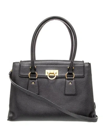 Pre-owned Ferragamo Gancio Top Handle Bag In Black