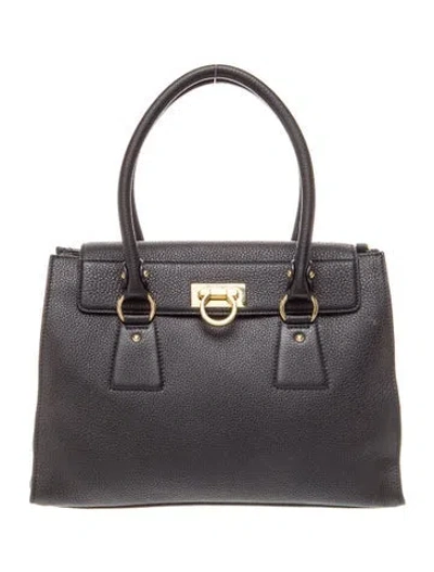 Pre-owned Ferragamo Gancio Top Handle Bag In Black