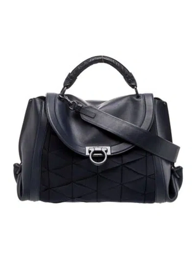 Pre-owned Ferragamo Gancio Top Handle Bag In Blue