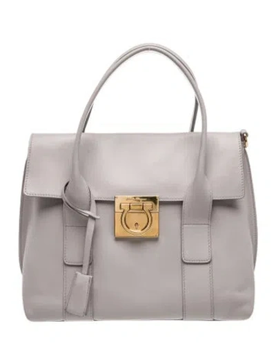 Pre-owned Ferragamo Gancio Top Handle Bag In Gray