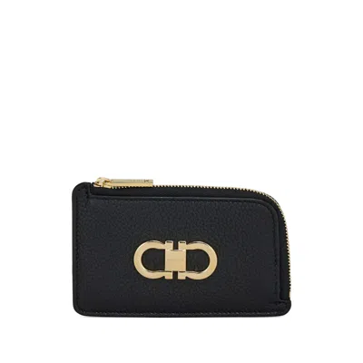 Ferragamo Gancio Zip Credit Card Holder In Black