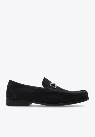 Ferragamo Gandioso Gancini Buckle Leather Loafers In Blue