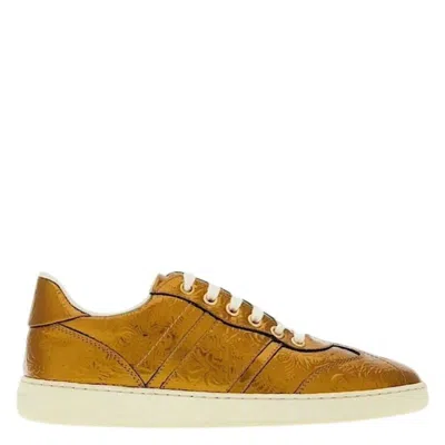 Ferragamo Garda Metallic Leather Low-top Sneakers In Brown