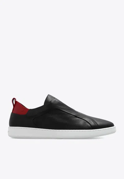 Ferragamo Garda Slip-on Leather Sneakers In Black