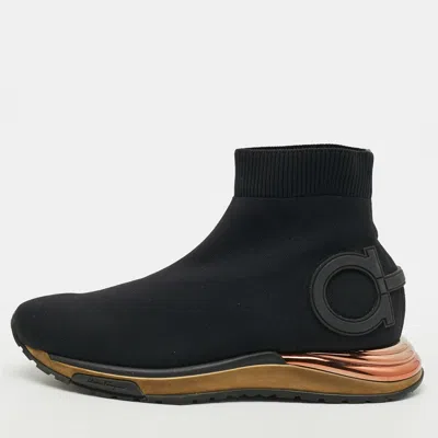 Pre-owned Ferragamo Gardena Size 40.5 Black Knit Fabric High Top Sneakers