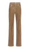 Ferragamo Garment-dyed Flocked Velvet Bootcut Pants In Brown