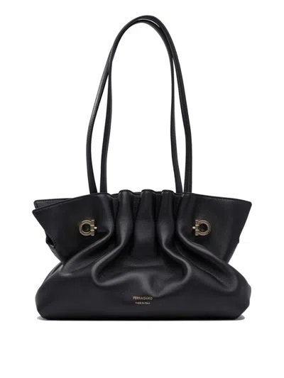 Ferragamo Gathered-design Leather Shoulder Bag In Black