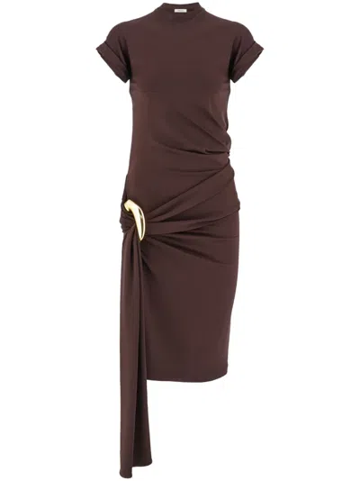 Ferragamo Gathered Jersey Dress In Brown