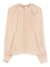 Ferragamo Gathered Long-sleeve Blouse In Neutral