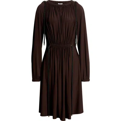Ferragamo Gathered Rope Detail Midi Dress In Brown