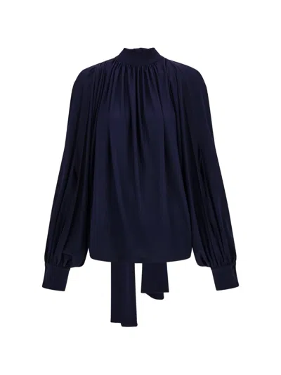 Ferragamo Gathered Top With Shoulder Slit Detail In Blue