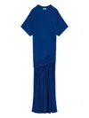 Ferragamo Gathered-waist Asymmetric Day Dress In Blue