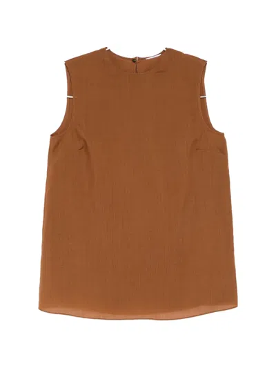 Ferragamo Gauze Sleeveless Top In Brown